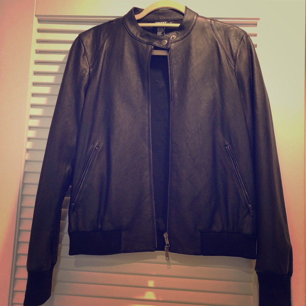 DKNY genuine leather bomber jacket, size 8